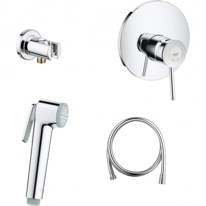Готовый комплект для гигиенического душа GROHE BAUCLASSIC, встраиваемый смеситель, гигиенический душ со шлангом и держателем, хром 124901 Готовый комплект для гигиенического душа GROHE BAUCLASSIC, встраиваемый смеситель, гигиенический душ со шлангом и держателем, хром 124901