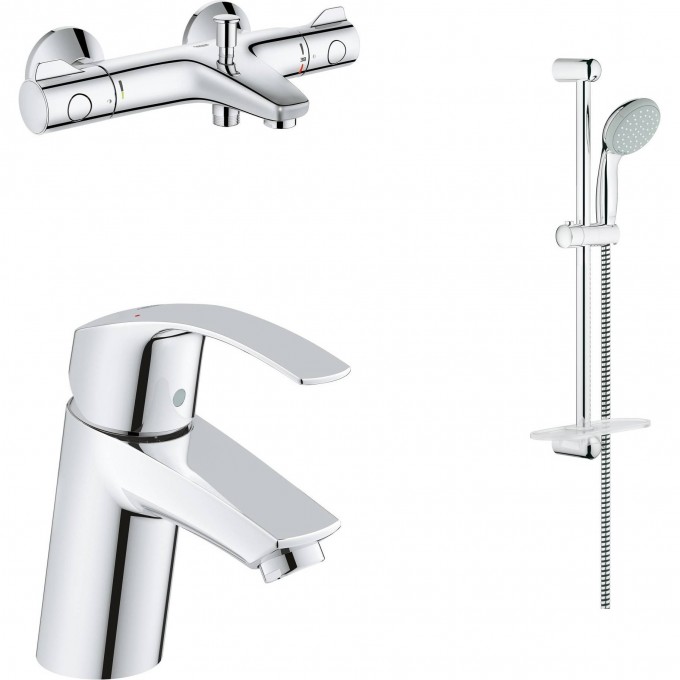 Готовый набор для ванны GROHE (смеситель для раковины, термостатический смеситель для ванны, душевой гарнитур) хром 124422 Готовый набор для ванны GROHE (смеситель для раковины, термостатический смеситель для ванны, душевой гарнитур) хром 124422