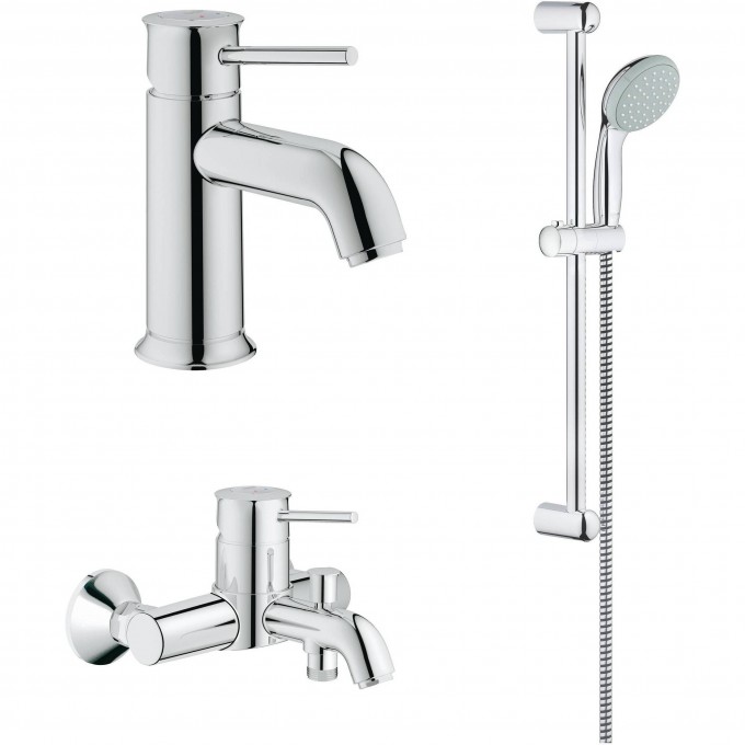 Набор смесителей GROHE BAUCLASSIC с душевым гарнитуром, хром 124404 Набор смесителей GROHE BAUCLASSIC с душевым гарнитуром, хром 124404