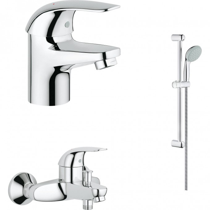 Набор смесителей GROHE Eueroeco с душевым гарнитуром, хром 124428 Набор смесителей GROHE Eueroeco с душевым гарнитуром, хром 124428