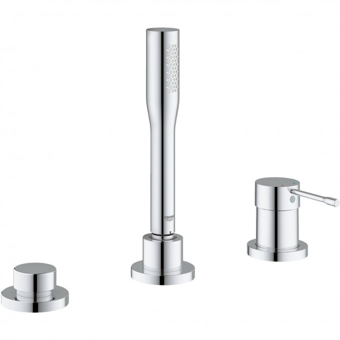 Смеситель для ванны GROHE ESSENCE+ на 3 отверстия с душевым гарнитуром (на бортик ванны, без излива), хром 19976001 Смеситель для ванны GROHE ESSENCE+ на 3 отверстия с душевым гарнитуром (на бортик ванны, без излива), хром 19976001
