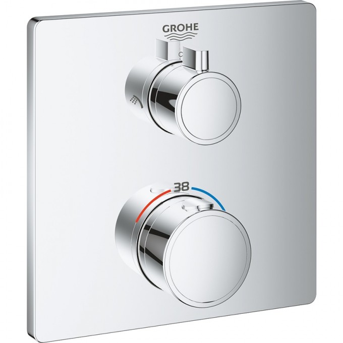 Термостатический смеситель для душа GROHE GROHTHERM с переключателем на 2 положения верхний-ручной душ, внешняя часть, квадратная розетка, хром 24079000 Термостатический смеситель для душа GROHE GROHTHERM с переключателем на 2 положения верхний-ручной душ, внешняя часть, квадратная розетка, хром 24079000