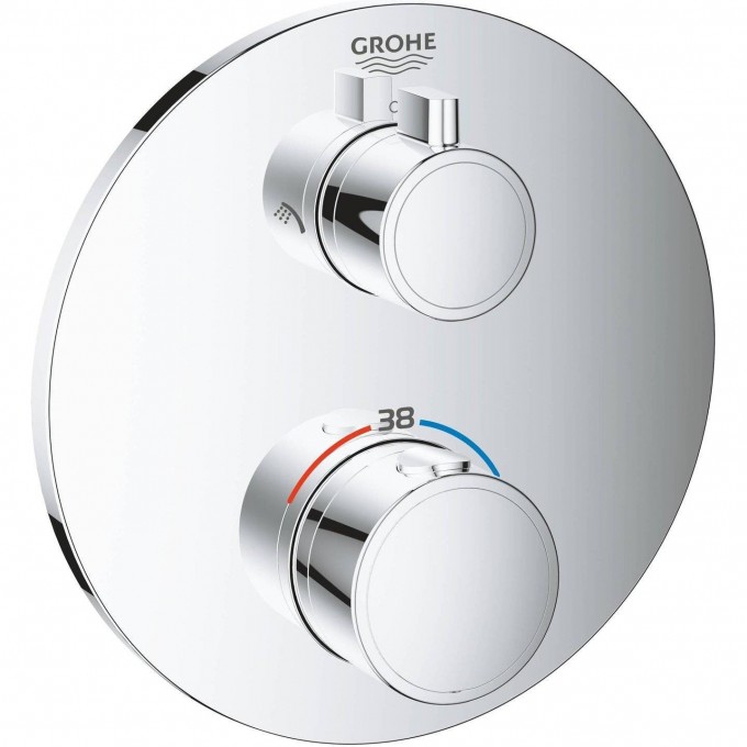 Термостатический смеситель для душа GROHE GROHTHERM с переключателем на 2 положения, внешняя часть, круглая розетка, хром 24076000 Термостатический смеситель для душа GROHE GROHTHERM с переключателем на 2 положения, внешняя часть, круглая розетка, хром 24076000