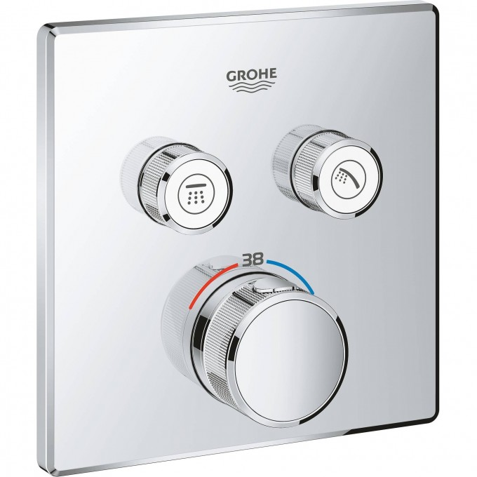 Внешняя часть термостатического смесителя на 2 выхода GROHE GROHTHERM SMARTCONTROL, хром 29124000 Внешняя часть термостатического смесителя на 2 выхода GROHE GROHTHERM SMARTCONTROL, хром 29124000