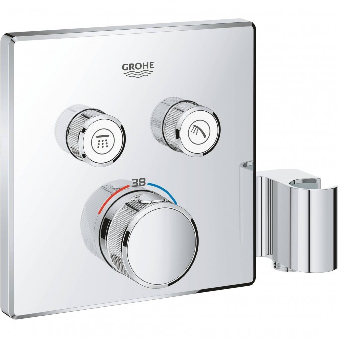 Внешняя часть термостатического смесителя на 2 выхода GROHE GROHTHERM SMARTCONTROL со встроенным держателем ручного душа, хром 29125000 Внешняя часть термостатического смесителя на 2 выхода GROHE GROHTHERM SMARTCONTROL со встроенным держателем ручного душа, хром 29125000
